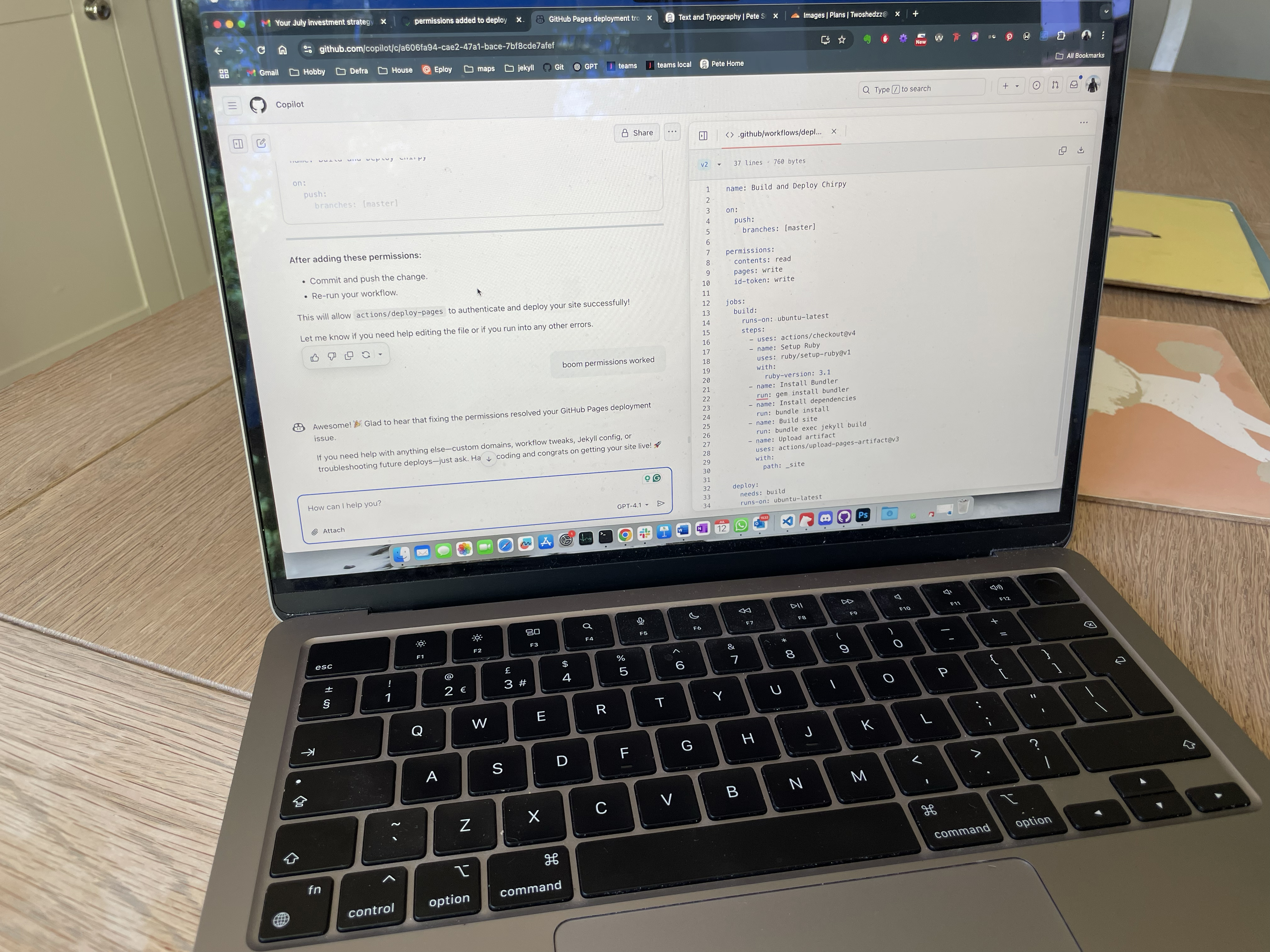 Github chatbot helping me, eventually, to publish these pages